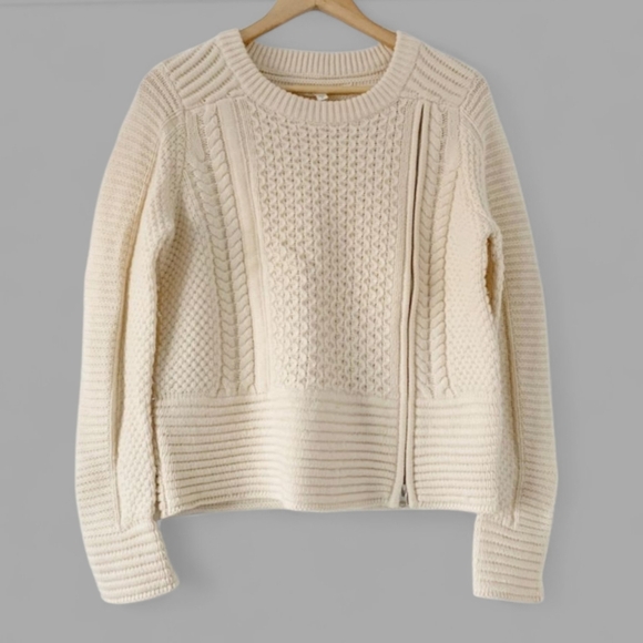 VERONICA BEARD Moto Chunky Cable Knit Fisherman Sweater Zip Wool Pull Over Biker - Picture 1 of 10